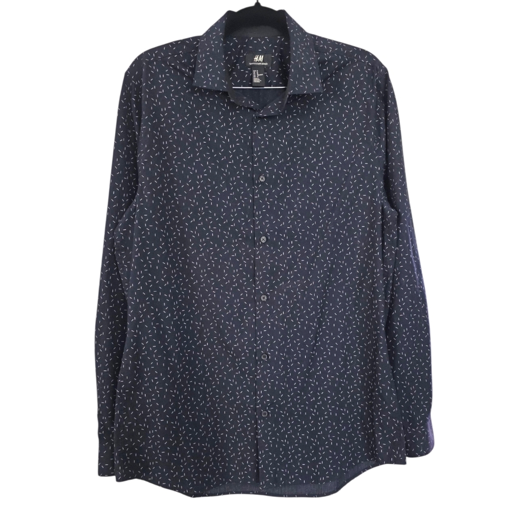 H&M Navy Blue Speckled Slim Fit Dress Shirt